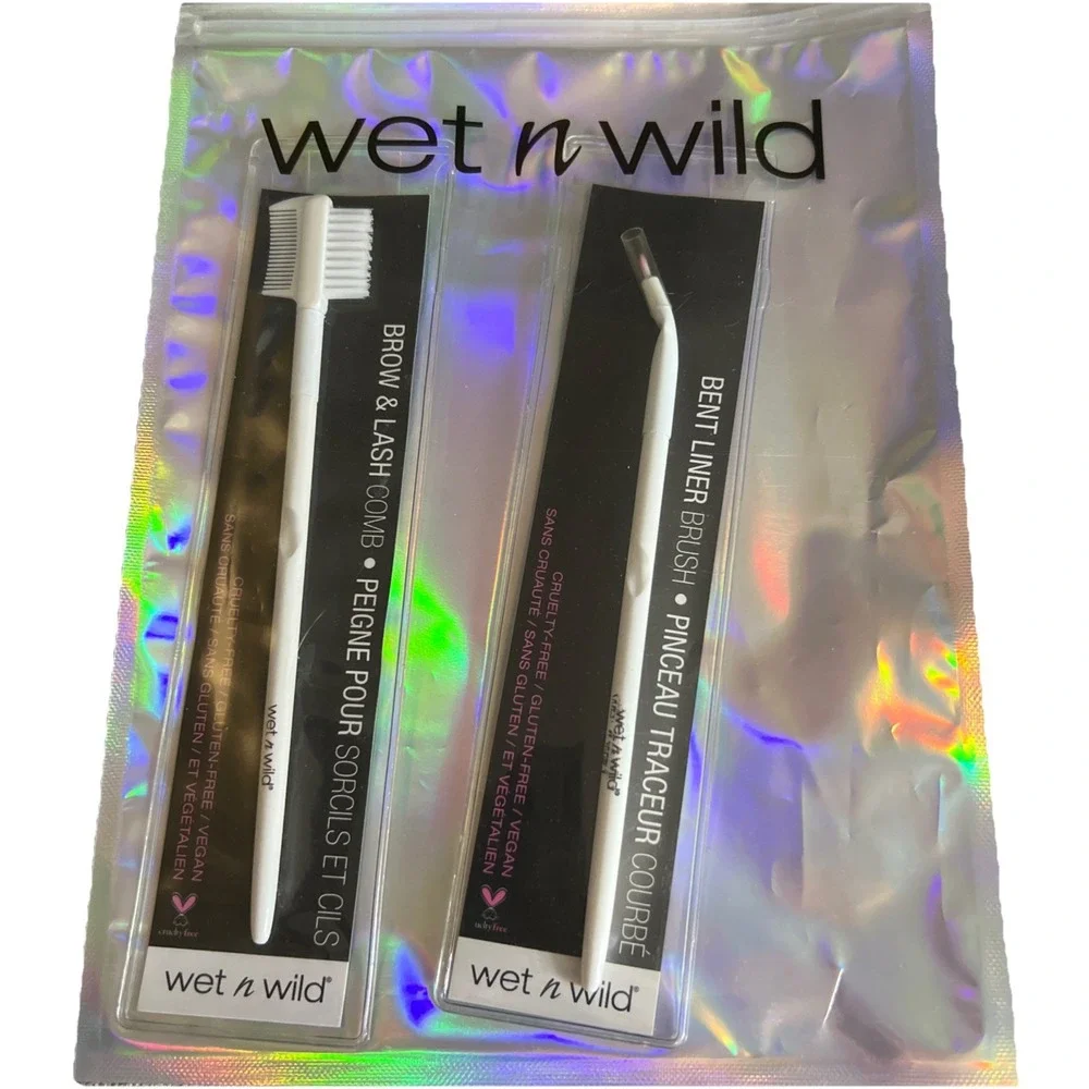 Wet N Wild Precision Duo Kit Brow & Lash‎ Comb, Bent Liner Brush Essential White